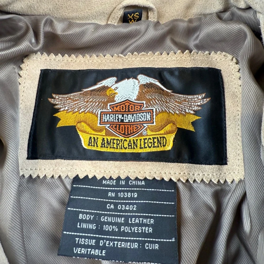 Harley Davidson Suede Leather Jacket Women's XS Embellished Motorcycle Biker Tan - Picture 3 of 10